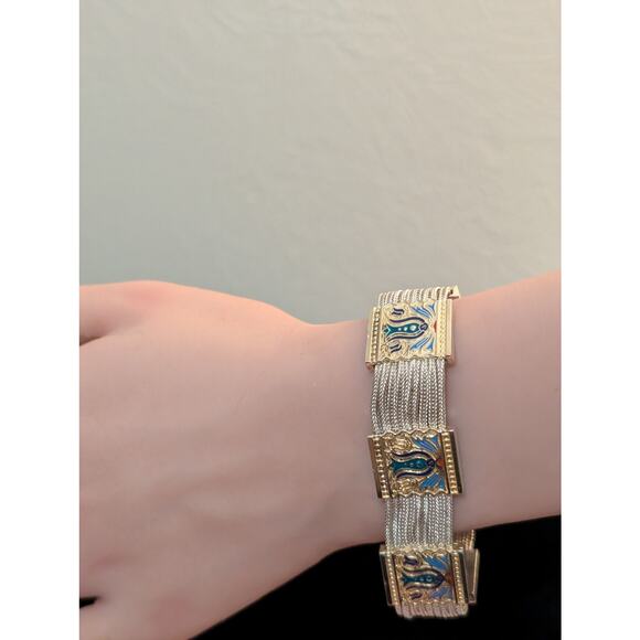 Vintage 925 Sterling Vermeil Enamel Turkish Foxtail Strands Bracelet - Picture 1 of 8